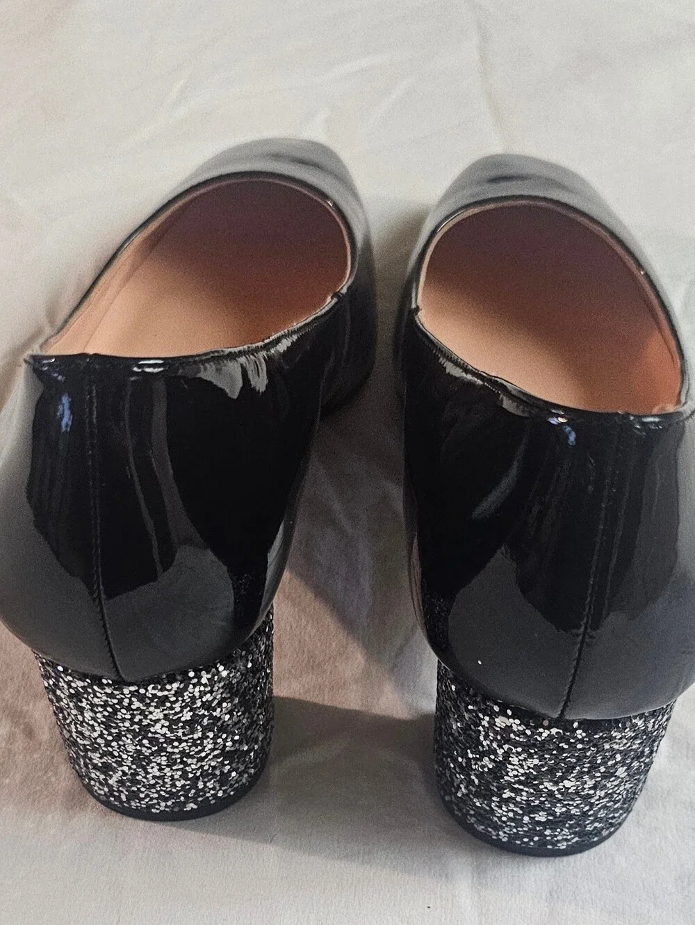 Kate Spade New York Dolores Patent Leather Pumps with Glitter Block Heels